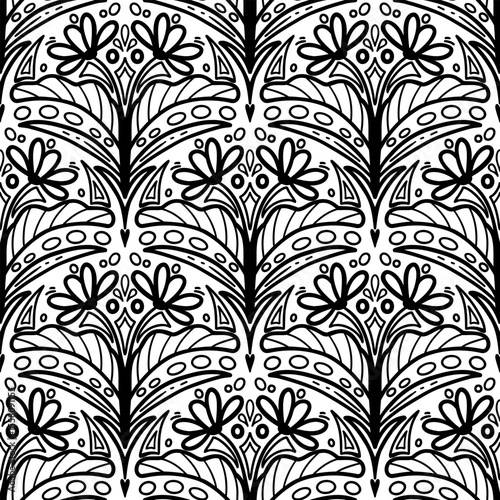 250688 line floral scribble repeat pattern, motifs floral hand drawn, scribble style, scallop pattern, design for seamless floral pattern, printing, wrapping, background and craft