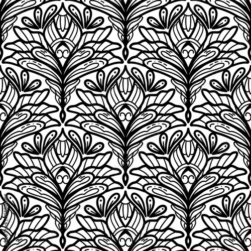 250690 line floral scribble repeat pattern, motifs floral hand drawn, scribble style, scallop pattern, design for seamless floral pattern, printing, wrapping, background and craft