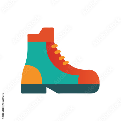Minimalist hiking boot design in flat color style perfect for trekking or camping Vector illustration