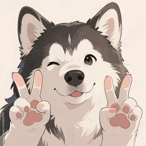 Vector illustration of a cute white Siberian husky dog, happy and isolated with grey eyes