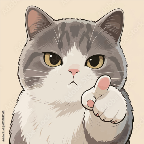 Vector illustration of a cute young domestic tabby kitten with black and yellow eyes