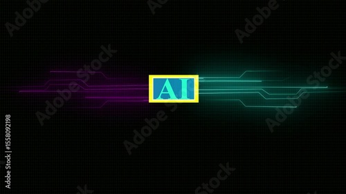 AI Computer Chip. CPU Transmitting Glowing High Speed Data Circuit Board Using Processing Artificial Intelligence Neon abstract digital technology background Computer And Technology Related