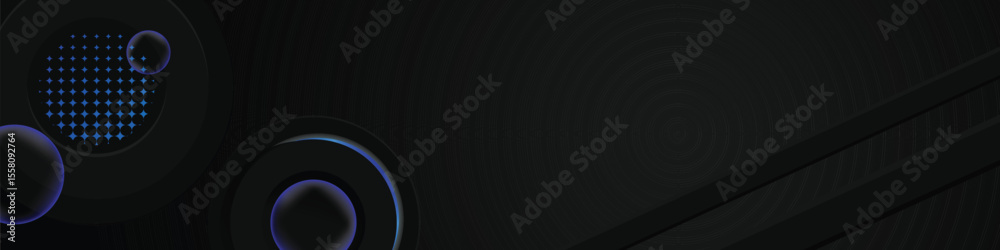 Obraz premium Black template horizontal banner background with gradient blue shining light effect graphic