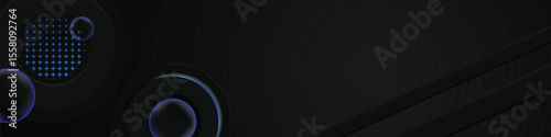 Black template horizontal banner background with gradient blue shining light effect graphic