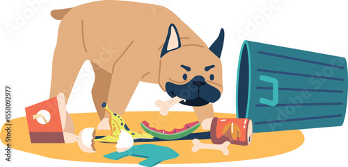 Misbehave dog eating from trash
