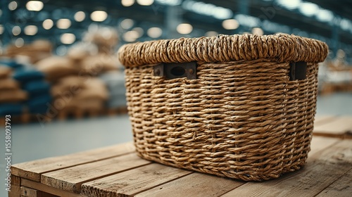 Close-up of a woven basket on a wooden surface.