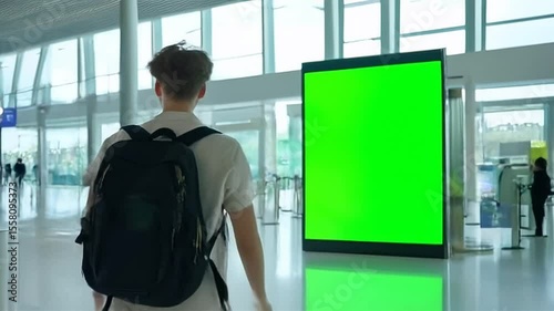 Traveler Backpack Airport Green Screen Mockup Advertisement Technology Blank Display