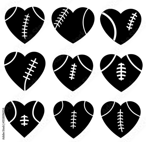 set of american football heart silhouette