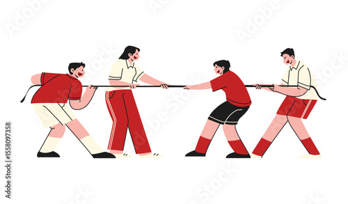 Tug of War Game Illustration. Indonesian Independence Day Simple Illustration