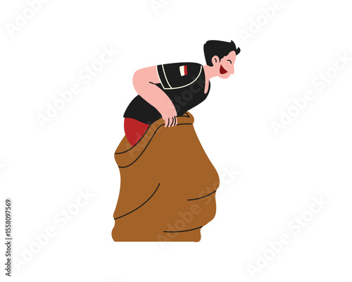 Sack Race Illustration. Indonesian Independence Day Simple Illustration