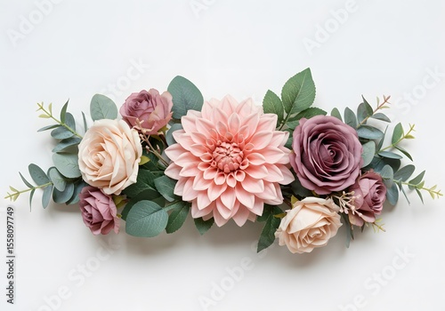 Elegant Pink and Purple Floral Arrangement: A Delicate Bouquet of Roses and Dahlias