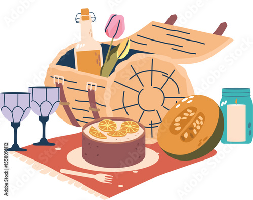 Food basket for romantic picnic