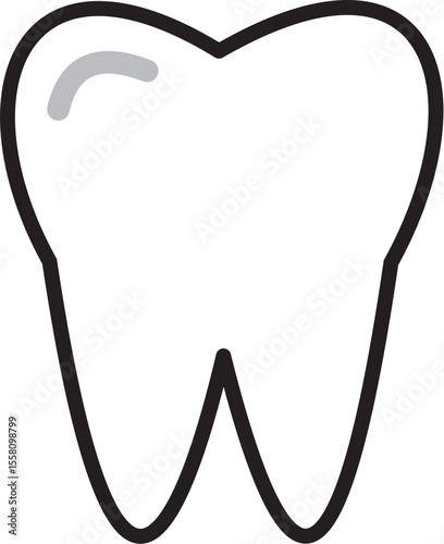 Simple tooth icon illustration with a thick black outline and a decayed or cavity area on the upper left side, minimalistic and modern style, clean white background.