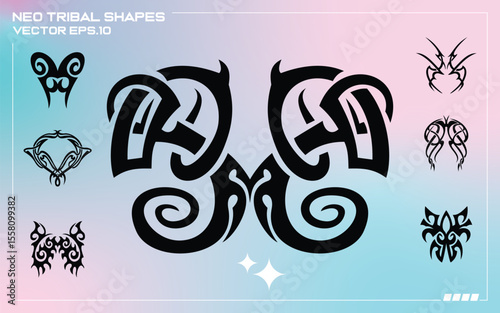 Collection of Neo Tribal Vector Shapes in Bold Black Ink Designs.