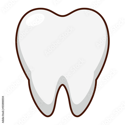 Clean white tooth cartoon icon isolated on white background.