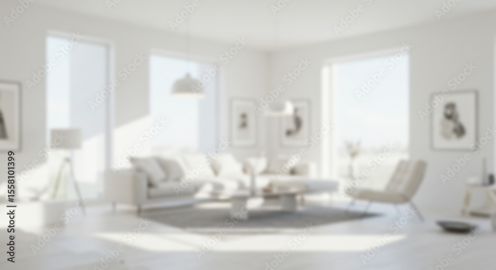 Fototapeta premium Blurry or Blurred Background Image Of Modern Minimalist Living Room For Green Screen Background 20