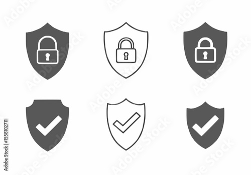 Security and protection icons with padlock and checkmark shields.