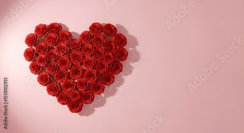 A Heart Shaped Arrangement of Red Roses on a Pink Background: Romantic Valentine's Day Floral Design