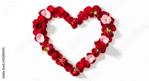Romantic Heart Shaped Rose Petals and Buds Arrangement for Valentines Day