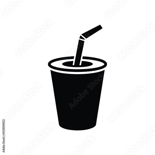 Simple Black Icon of a Disposable Cup with Straw