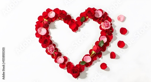 Romantic Red Rose Petals Arranged in a Heart Shape for Valentine's Day