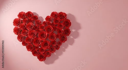 Red Roses Heart Shape Romantic Valentine's Day Decoration Pink Background