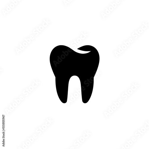 Minimal Tooth Icon in Solid Black Representing Dental Services and Hygiene