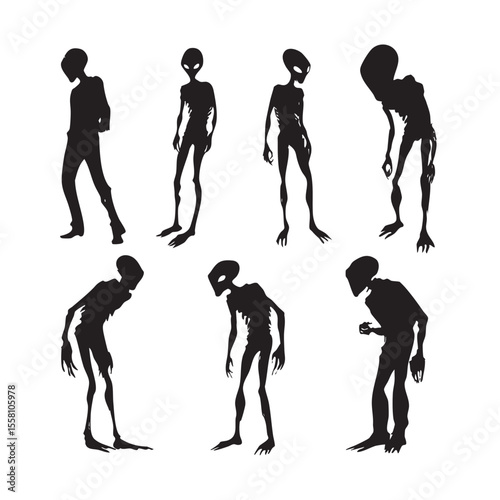  alien silhouette set, Black & White silhouette set 