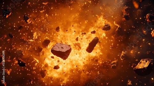 Fiery Cosmic Explosion Nebula Rocks and Intense Blaze 