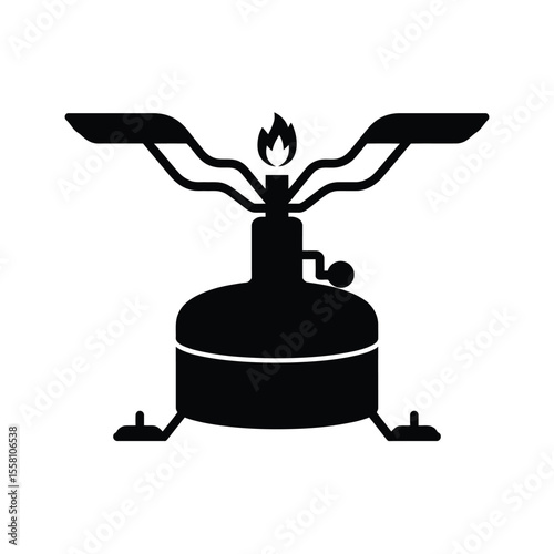 Portable camping stove icon in black and white outdoor cooking equipment