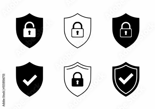 Security and protection icons with padlock and checkmark shields.