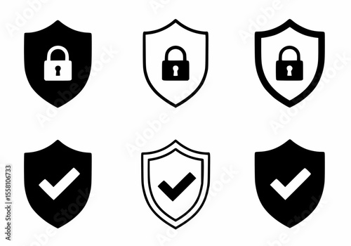Security and protection icons with padlock and checkmark shields.