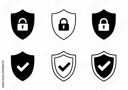 Security and protection icons with padlock and checkmark shields.