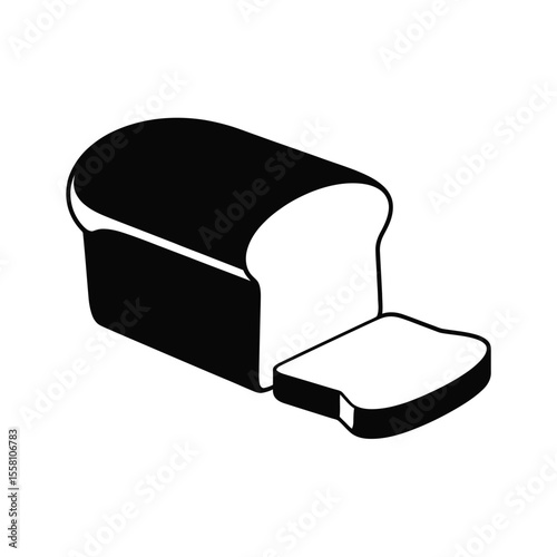 Loaf of bread with a slice cut black and white illustration
