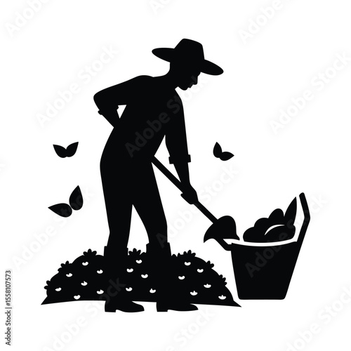 Farmer Silhouette Applying Compost on Organic Farm