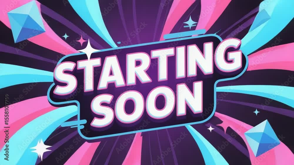 Streaming Announcement. Starting Soon Graphic. Stream starting soon screen, overlay loop, animated virtual backgrounds, vtuber asset twitch zoom OBS.