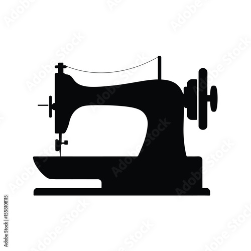 Vintage Sewing Machine Silhouette Isolated on White Background for Crafts