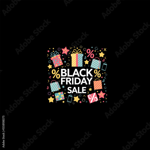 Black Friday Sale Gift Boxes and Discount Percentage Vector Illustration

