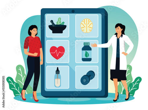 Holistic medicine concept. Doctor Explaining  Prescription and Wellness to Patient.