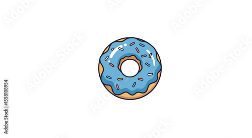 Blue frosted donut with sprinkles on white background  