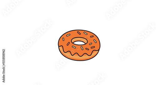 Orange frosted donut with sprinkles on white background  
