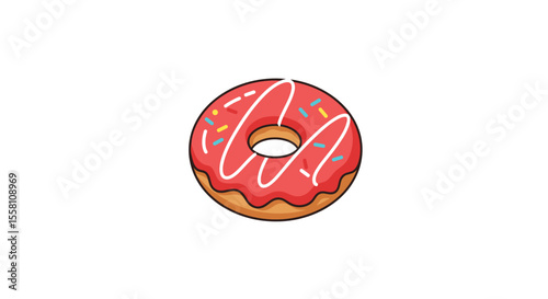 Pink frosted donut with sprinkles on white background  
