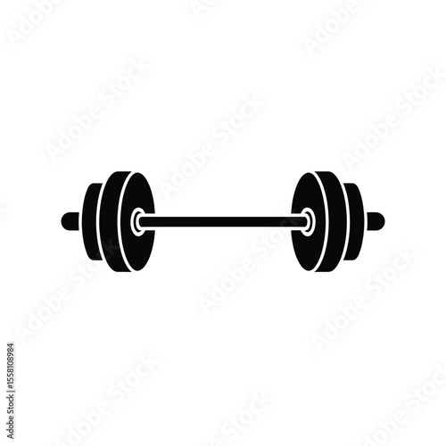 Simple Black Weight Barbell Icon Illustration