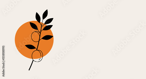 Apricots branch isolated with simple geometric shapes and colors  
