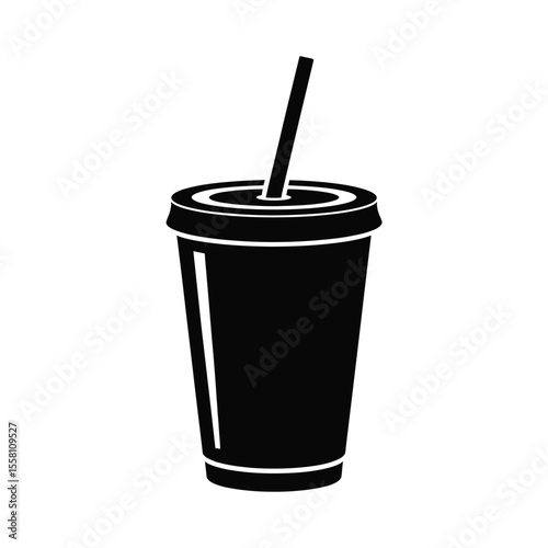 Black and White Soda Cup with Straw Simple Vector Illustration