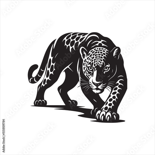 Prowling Jaguar Silhouette - Stealthy Predator vector image