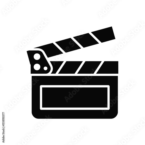 Black silhouette of a movie clapperboard on a white background