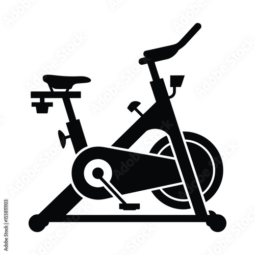 Black silhouette of stationary exercise bike for fitness and workout training