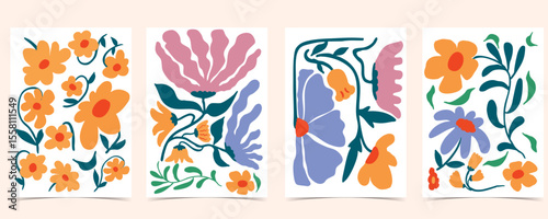 wavy groovy flower background in naive style for A4 vertical design