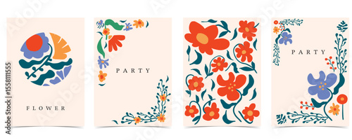 wavy groovy flower background in naive style for A4 vertical design